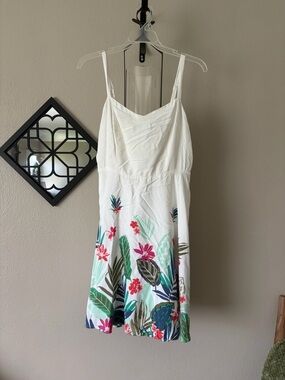 Old Navy White Mini Dress with Tropical Floral Hem